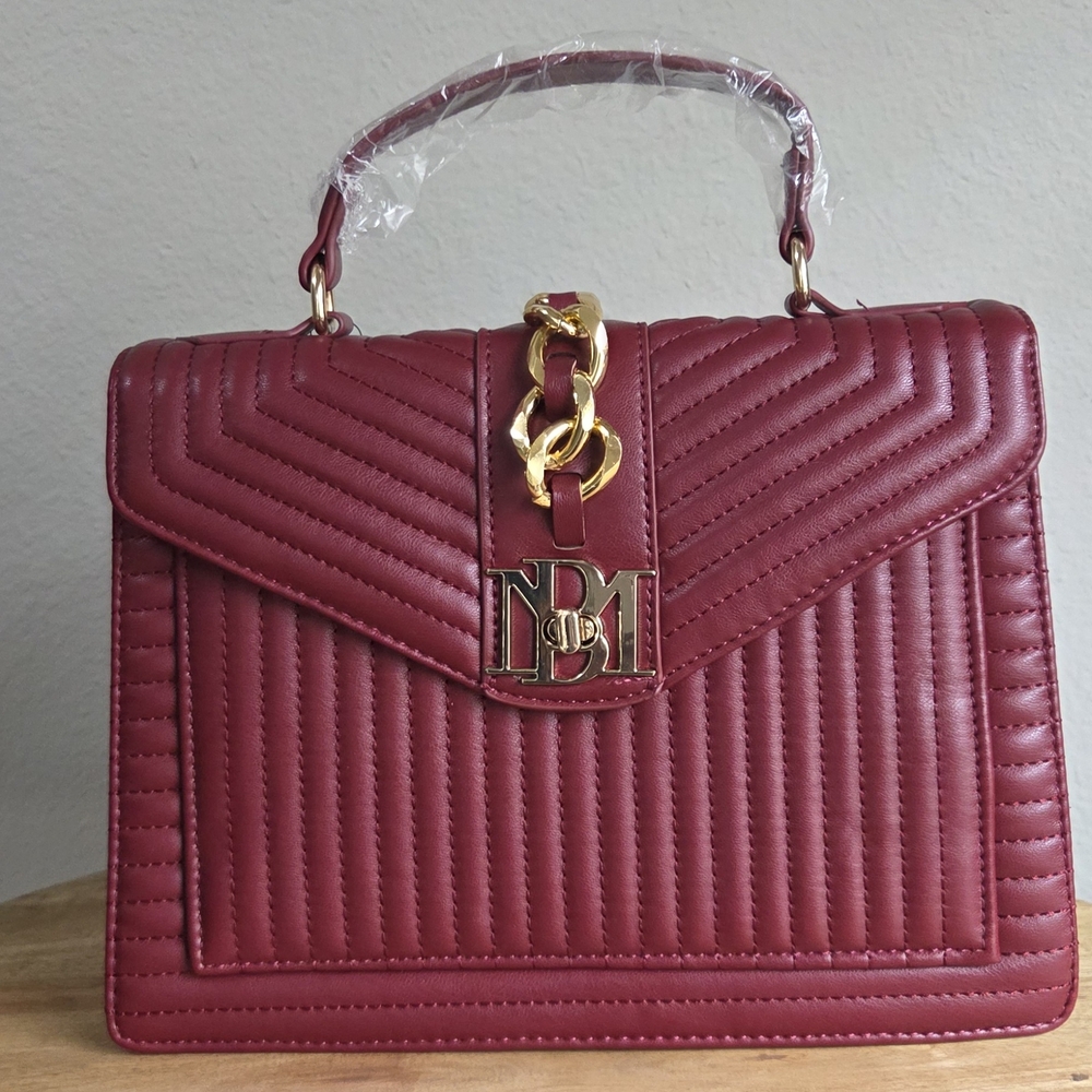 Badgley Mischka Quilted Vegan Faux Leather Crossbody Bag Wine Red $179 New WTags